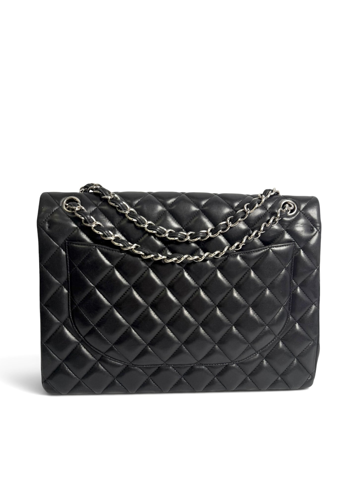 Chanel Black Lambskin Maxi Classic Double Flap SHW