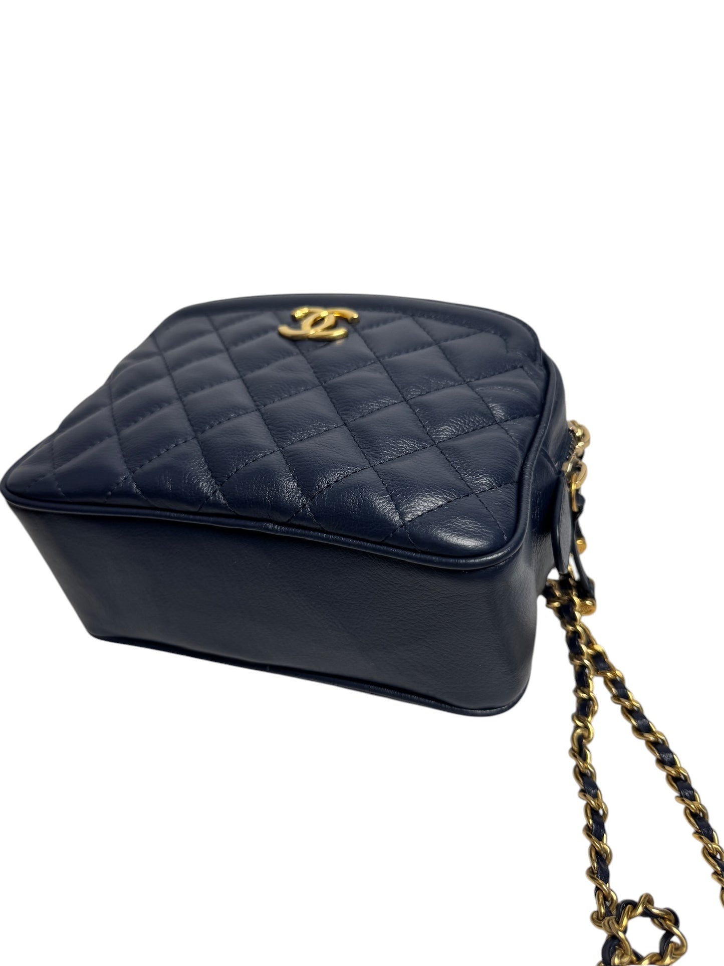 Chanel Quilted Navy Crossbody Top Handle Bag