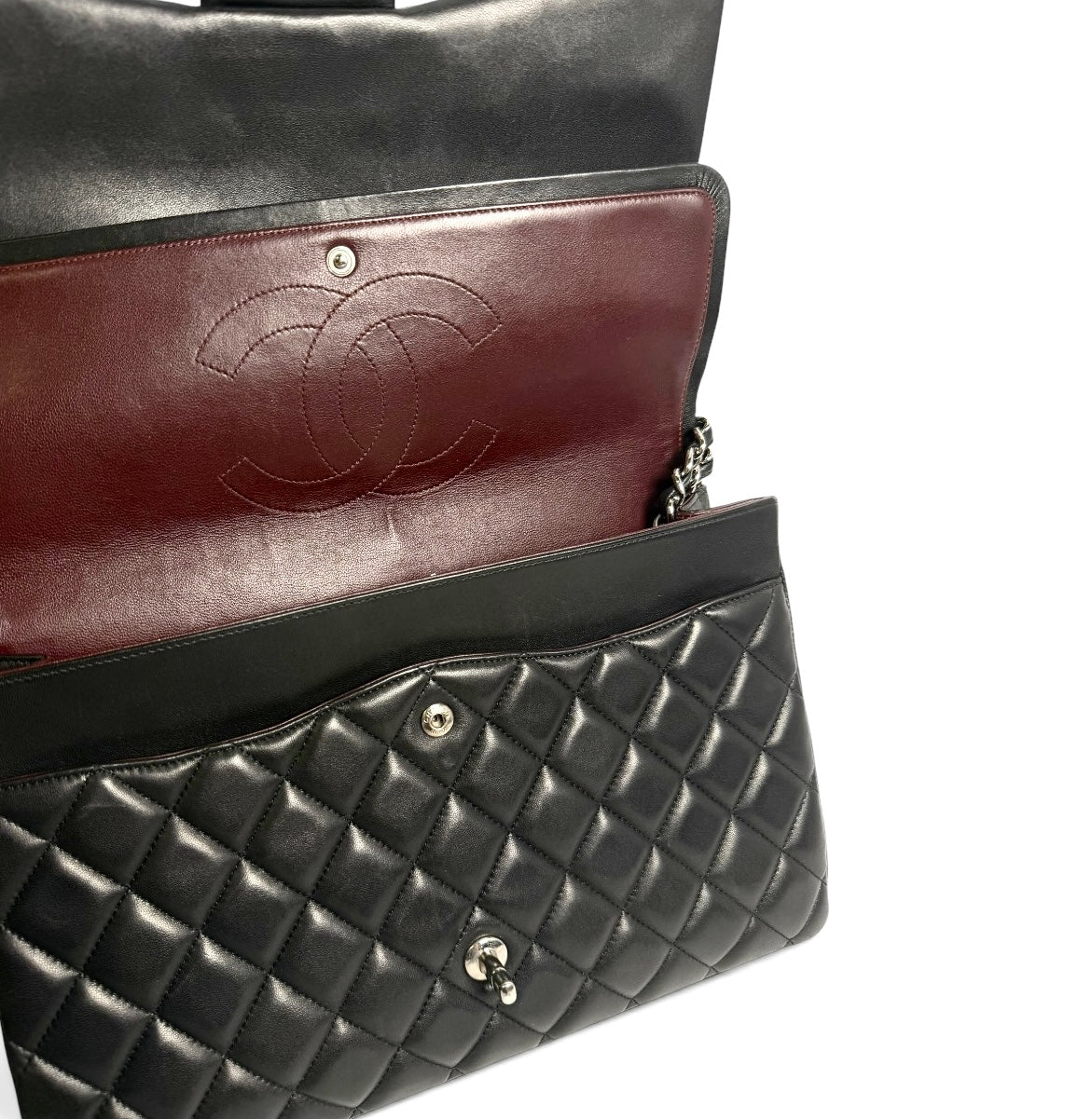 Chanel Black Lambskin Maxi Classic Double Flap SHW