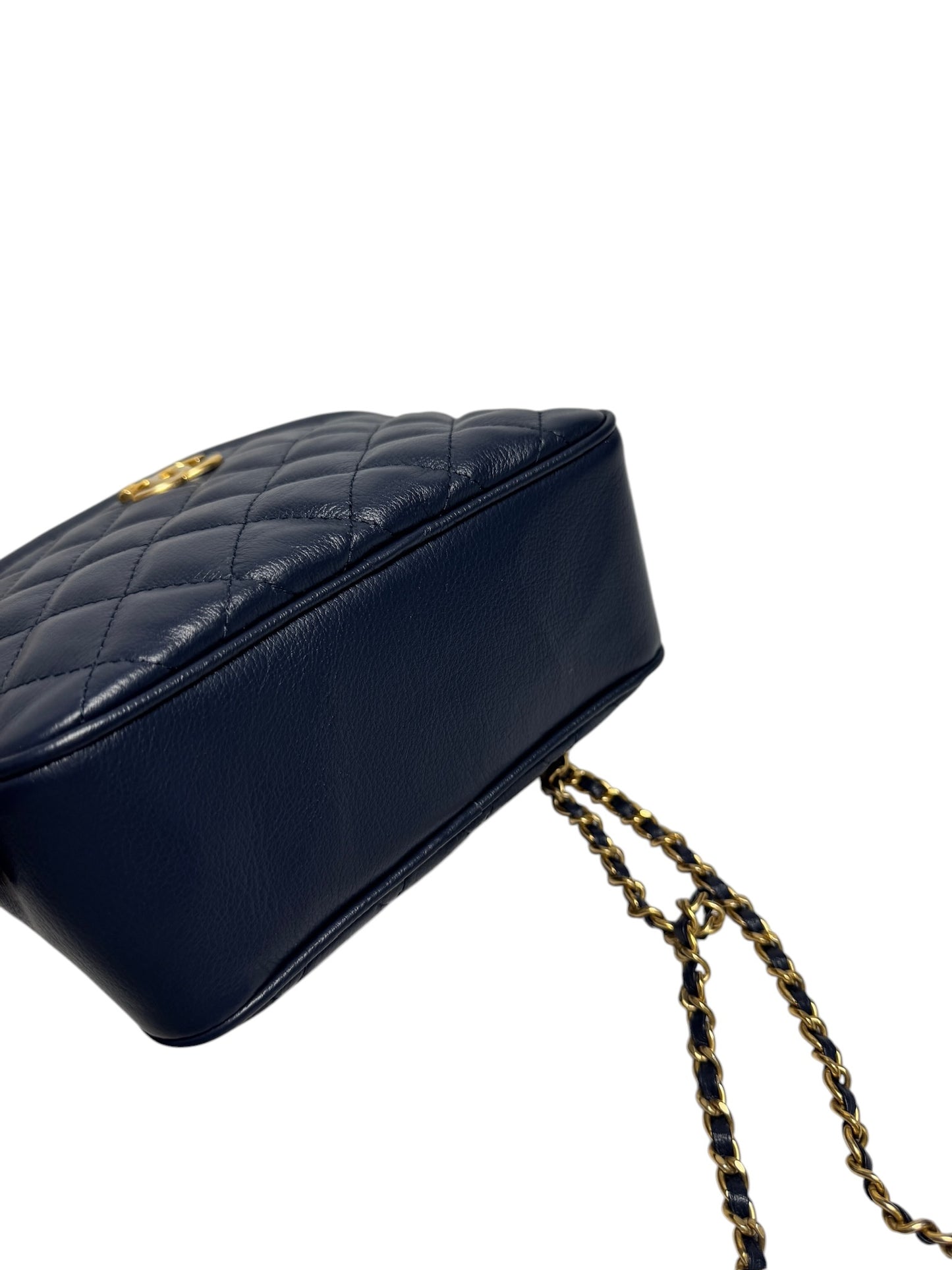 Chanel Quilted Navy Crossbody Top Handle Bag