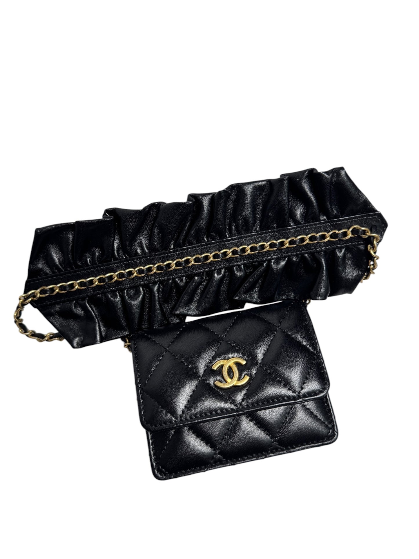 Chanel Quilted Lambskin Ruffled Card Holder on Chain