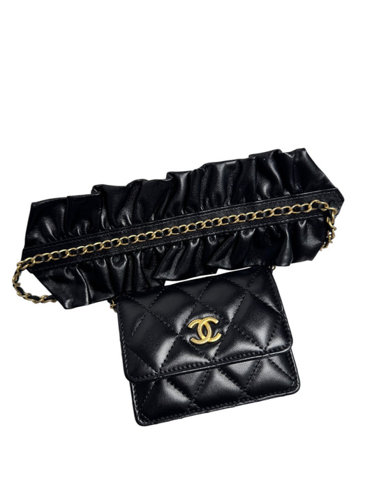 Chanel Quilted Lambskin Ruffled Card Holder on Chain