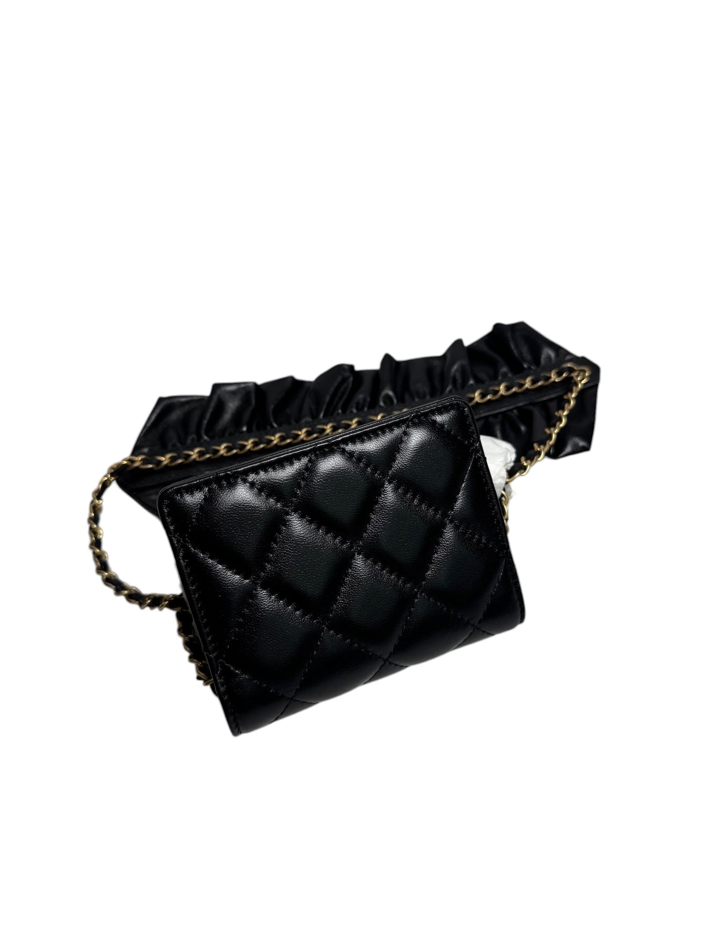 Chanel Quilted Lambskin Ruffled Card Holder on Chain
