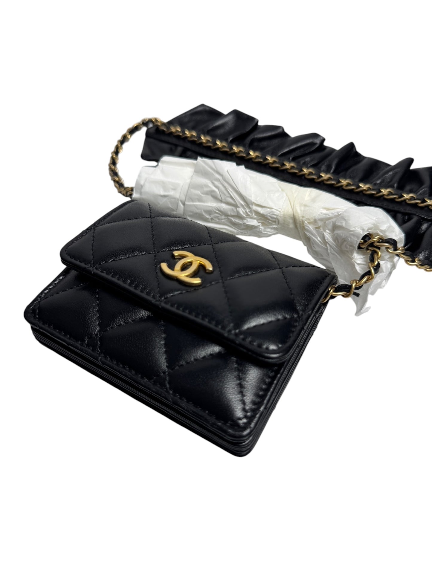 Chanel Quilted Lambskin Ruffled Card Holder on Chain