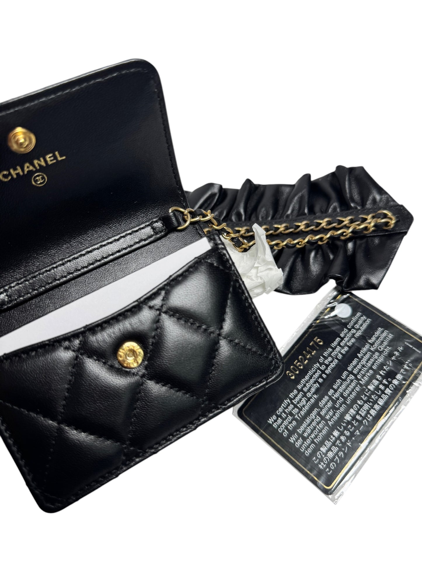 Chanel Quilted Lambskin Ruffled Card Holder on Chain
