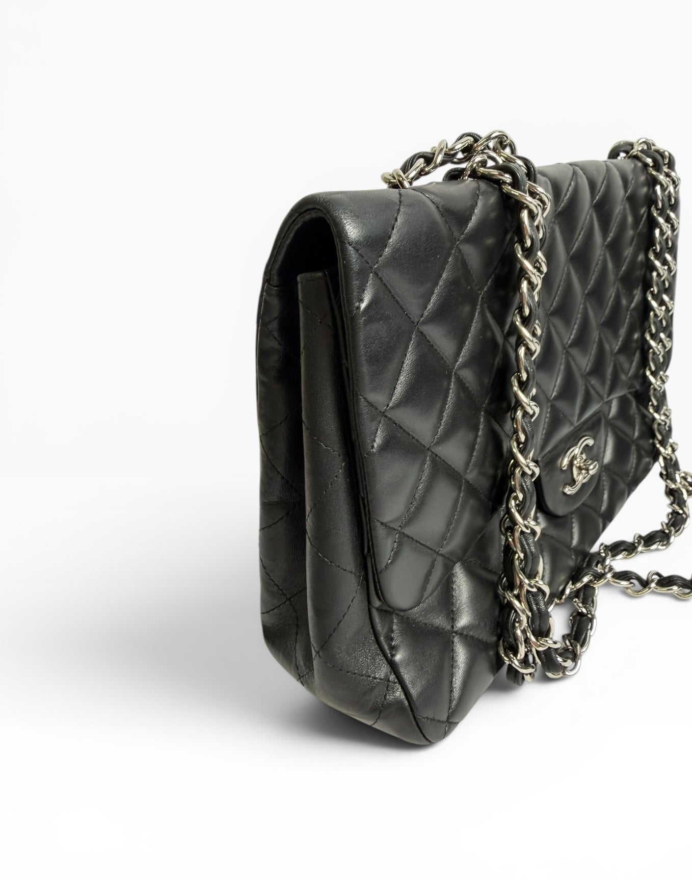 Chanel Black Lambskin Jumbo Classic Single Flap SHW