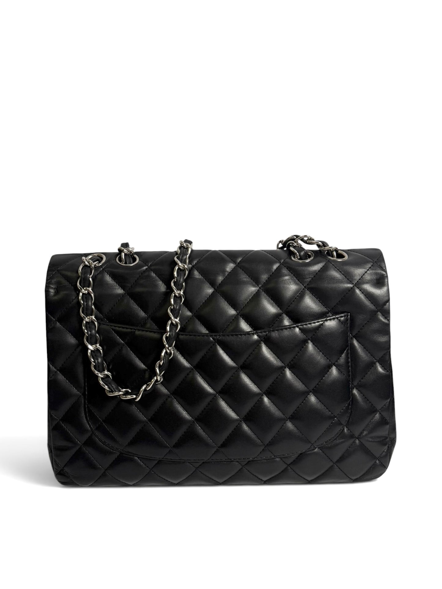 Chanel Black Lambskin Jumbo Classic Single Flap SHW