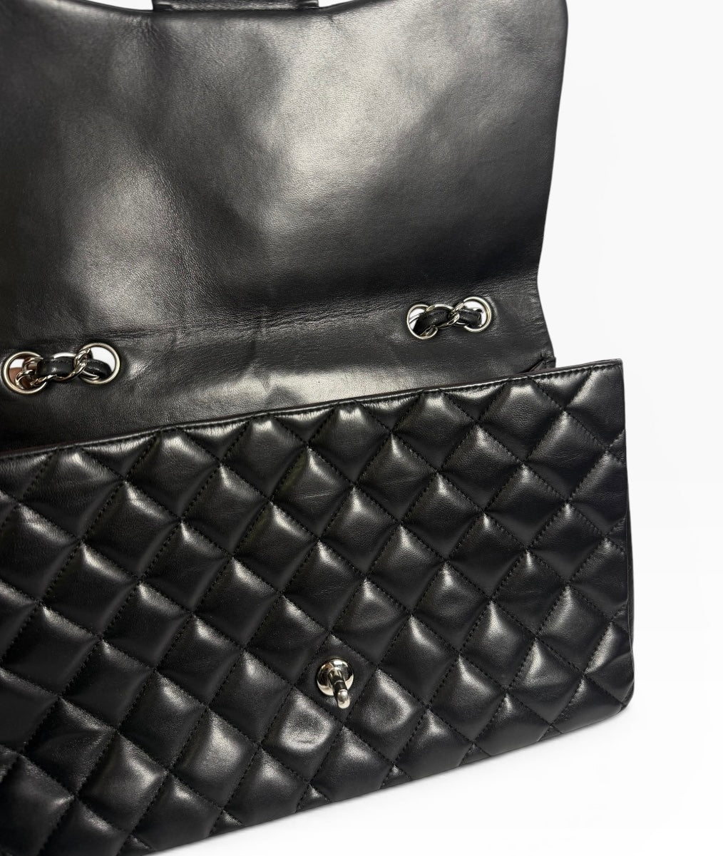 Chanel Black Lambskin Jumbo Classic Single Flap SHW