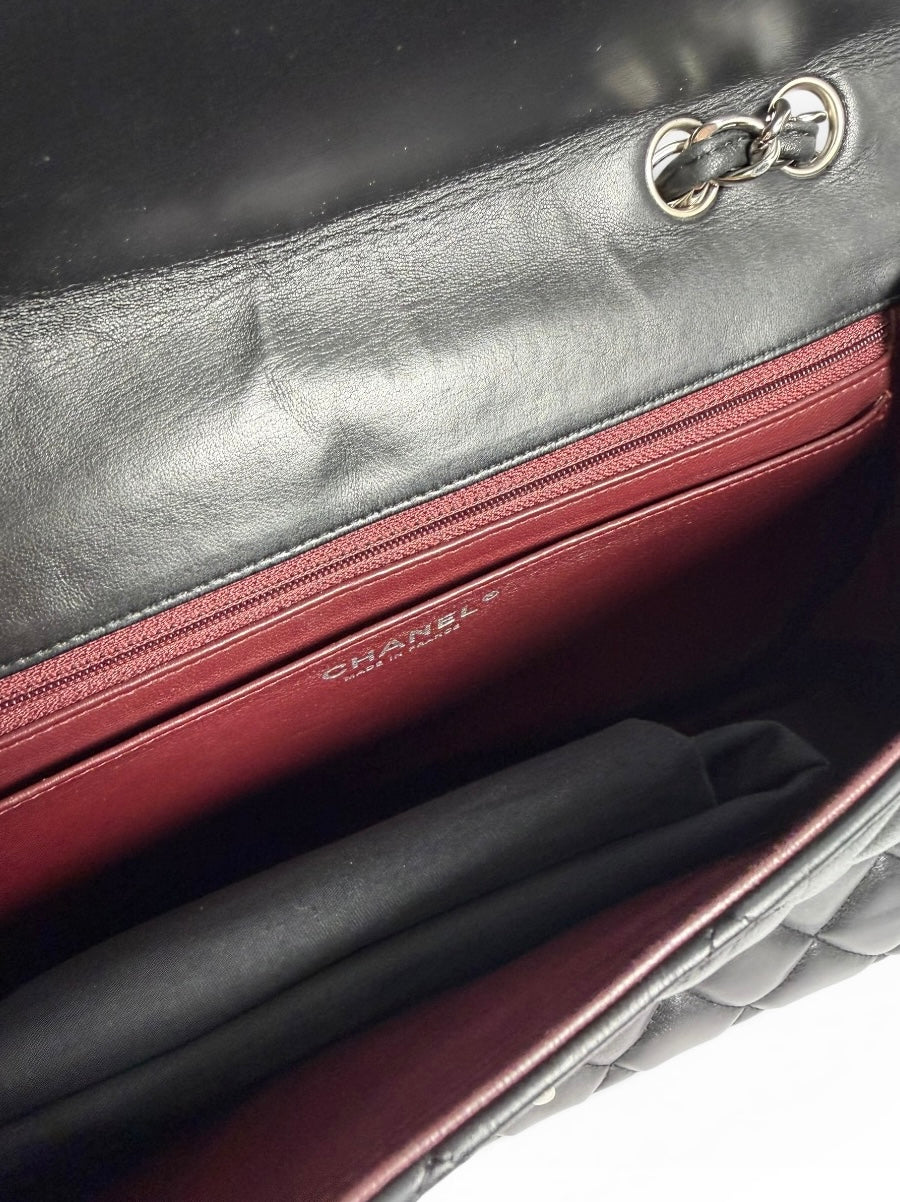 Chanel Black Lambskin Jumbo Classic Single Flap SHW
