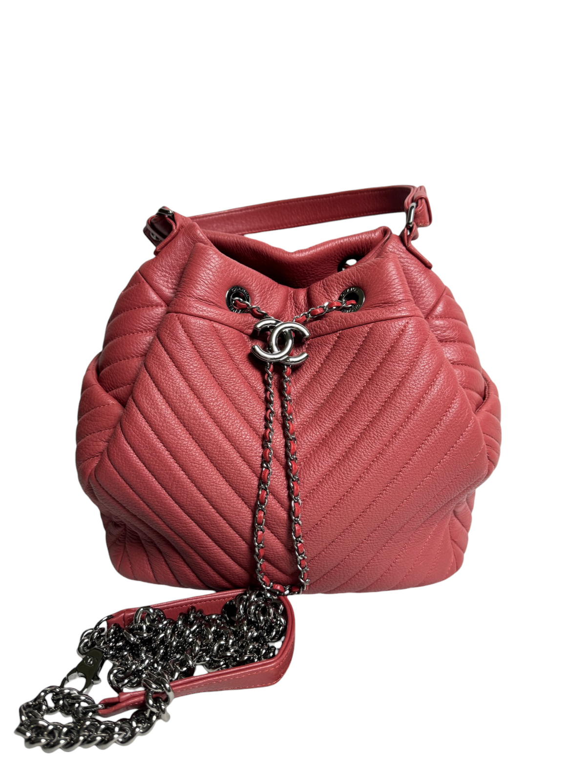 Chanel Pink Chevron Bucket Bag T9241