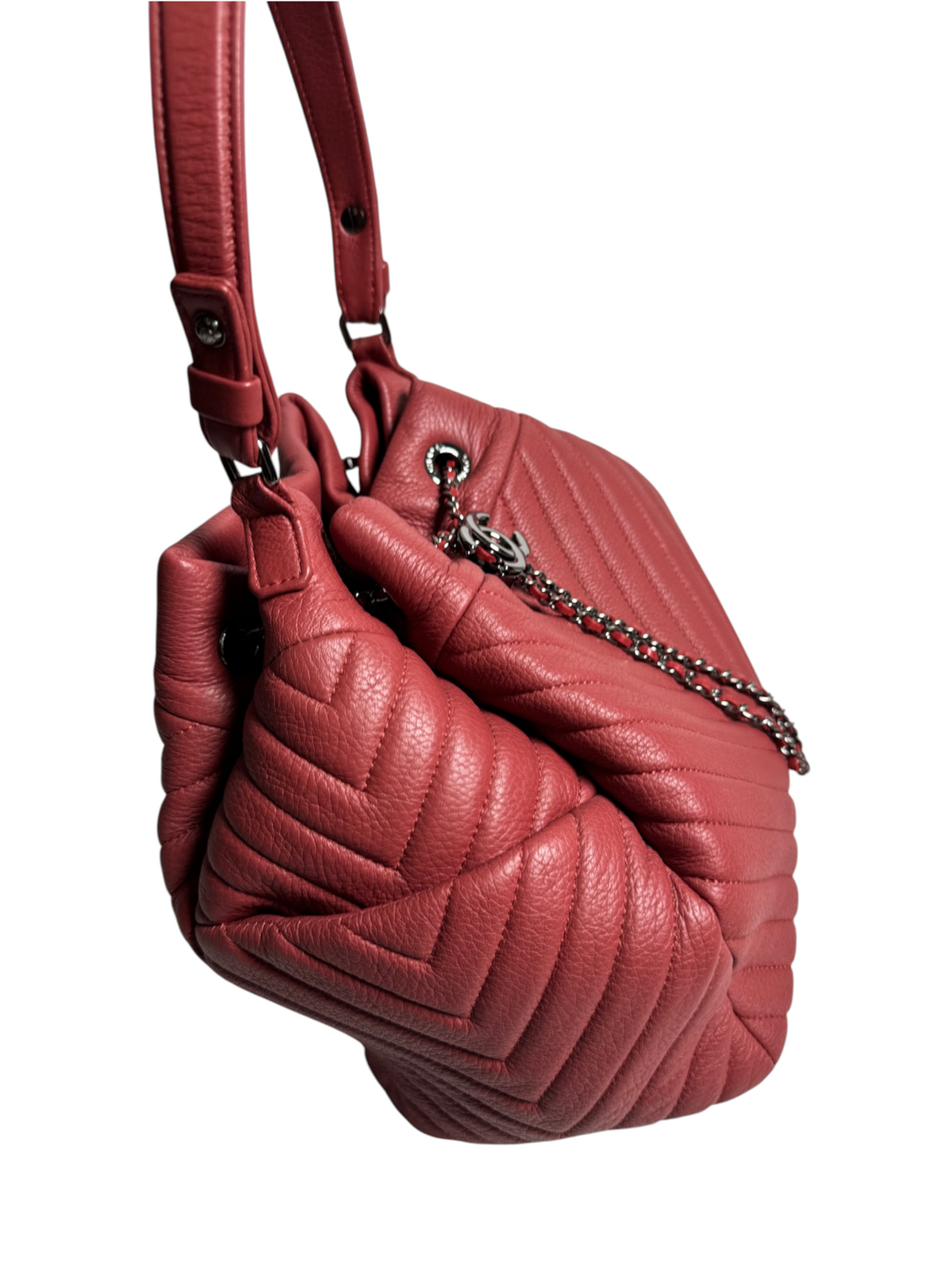 Chanel Pink Chevron Bucket Bag T9241