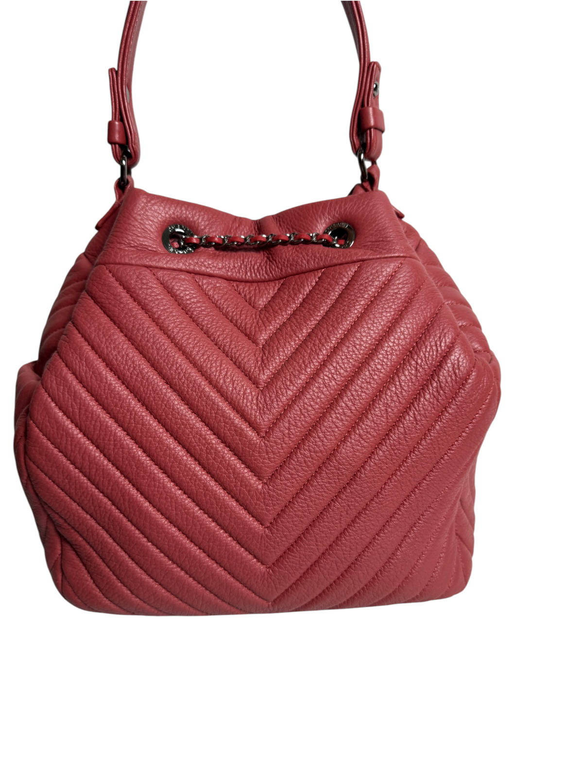 Chanel Pink Chevron Bucket Bag T9241
