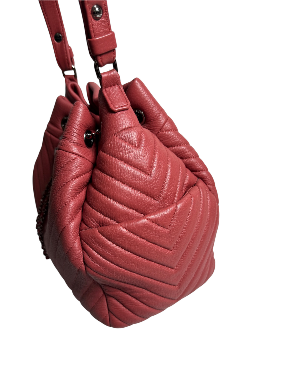 Chanel Pink Chevron Bucket Bag T9241
