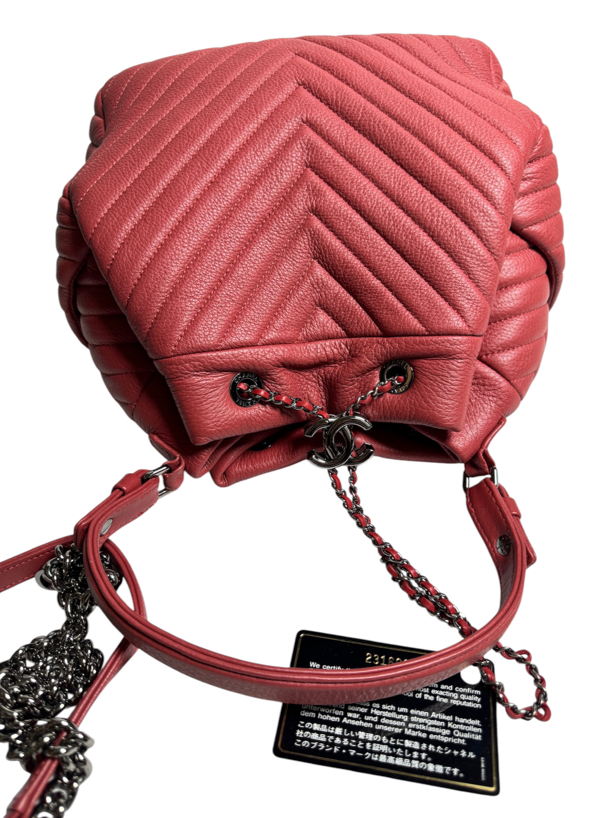 Chanel Pink Chevron Bucket Bag T9241