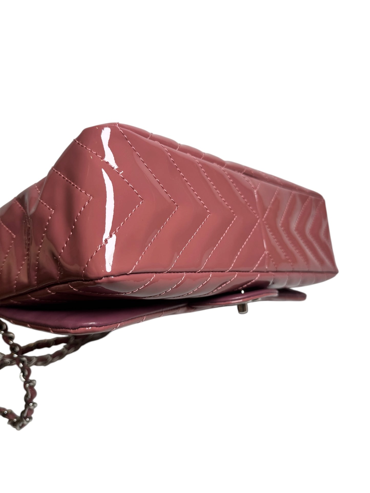 Chanel Pink Patent Chevron Jumbo Flap