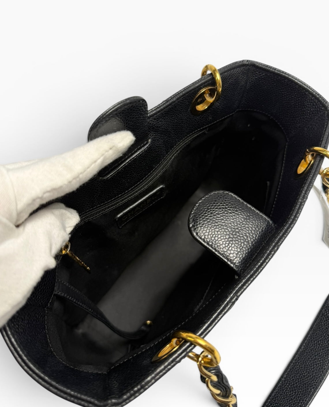Chanel Black Caviar Petit Shopping Tote GHW