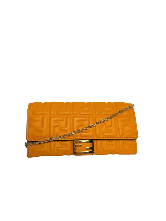 Fendi Orange Baguette Continental With Chain
