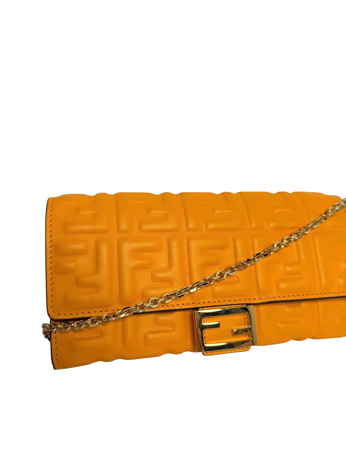 Fendi Orange Baguette Continental With Chain