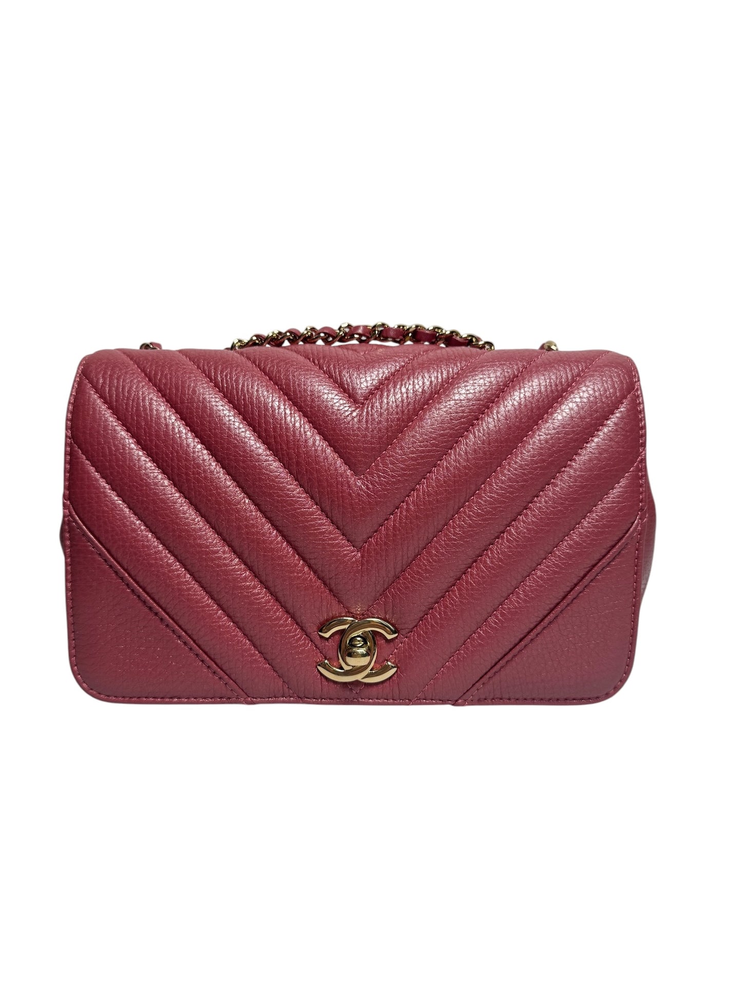 Chanel Pink Iridescent Deer Skin Chevron Flap Mini