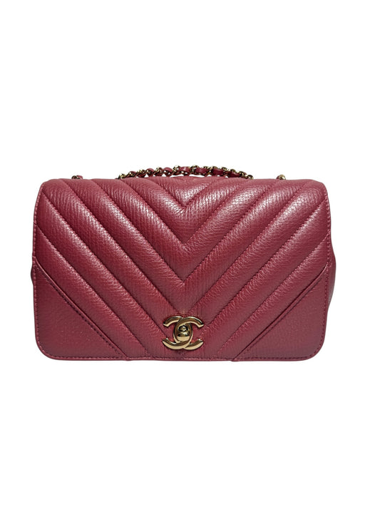 Chanel Pink Iridescent Deer Skin Chevron Flap Mini