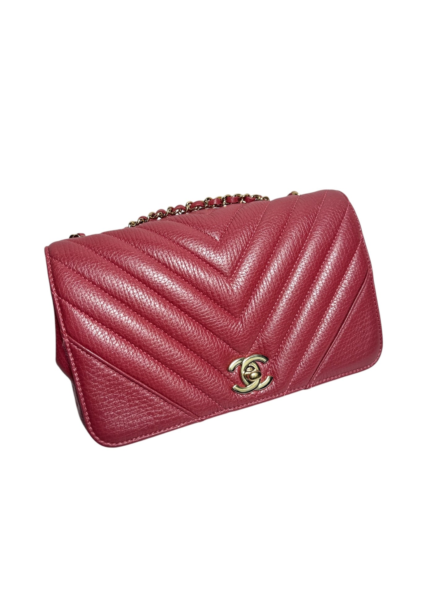 Chanel Pink Iridescent Deer Skin Chevron Flap Mini