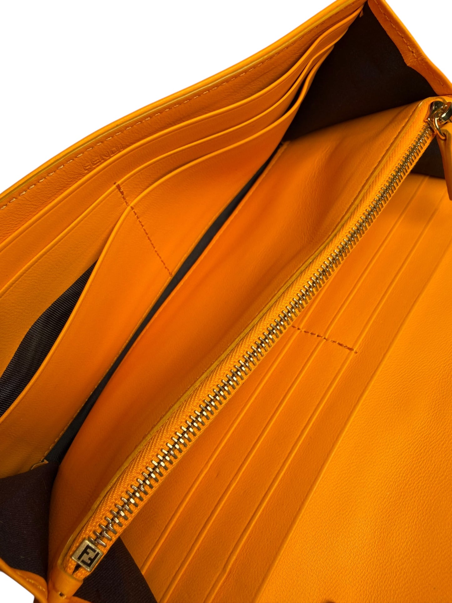 Fendi Orange Baguette Continental With Chain