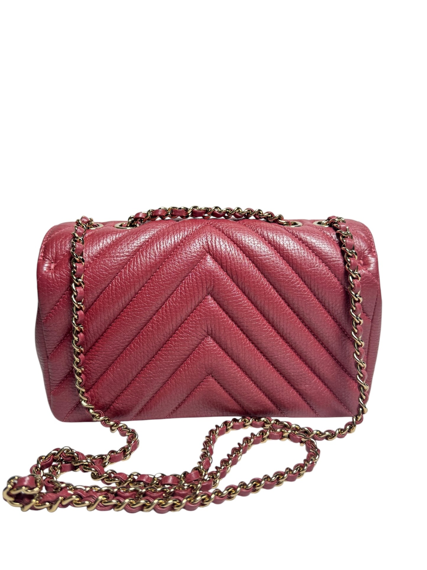 Chanel Pink Iridescent Deer Skin Chevron Flap Mini