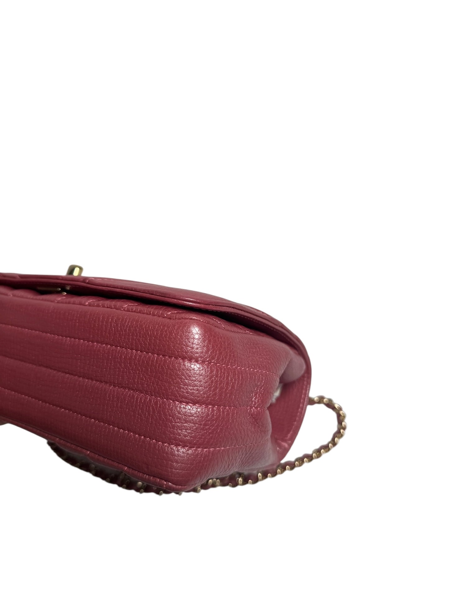 Chanel Pink Iridescent Deer Skin Chevron Flap Mini