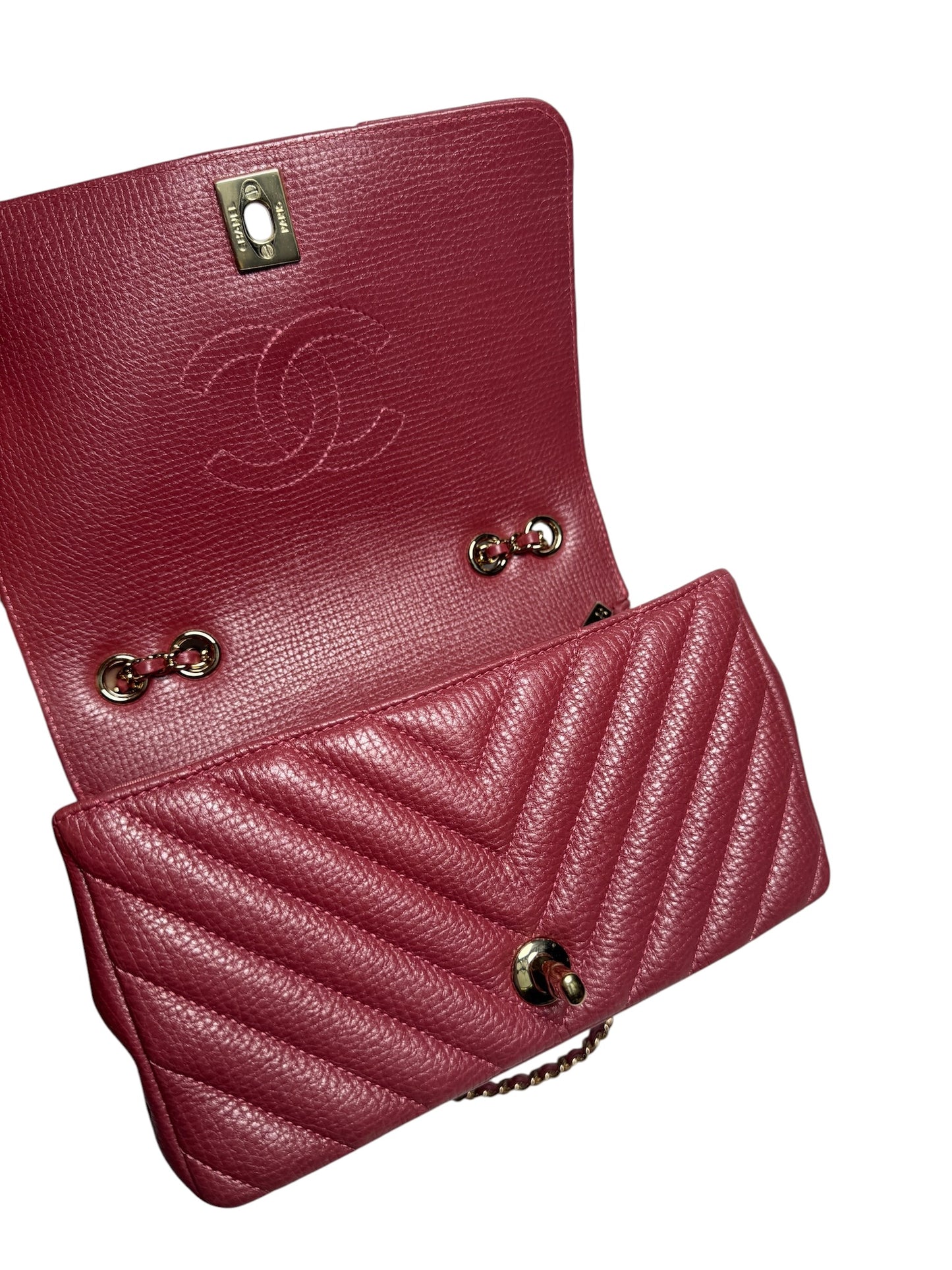 Chanel Pink Iridescent Deer Skin Chevron Flap Mini