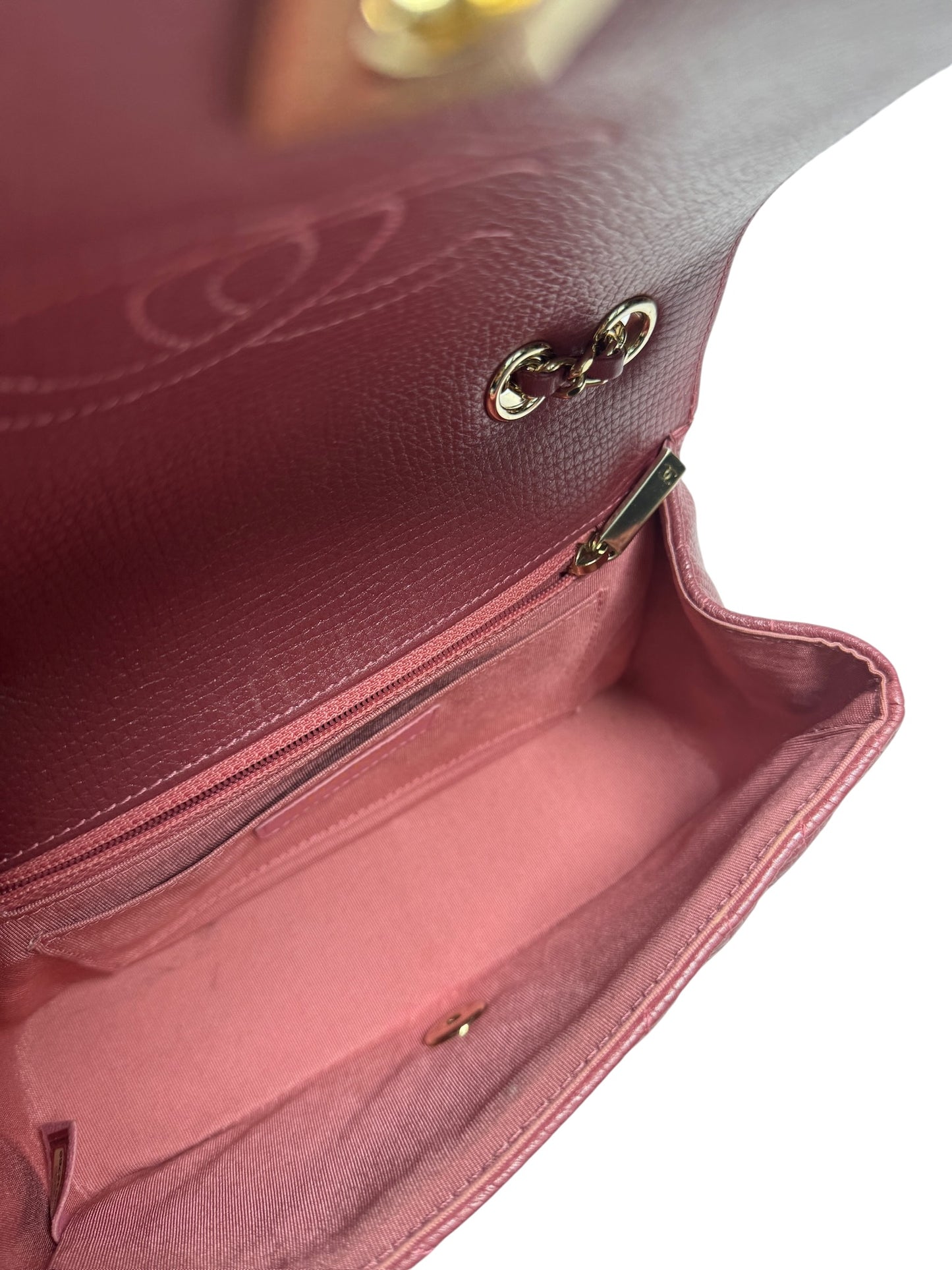 Chanel Pink Iridescent Deer Skin Chevron Flap Mini