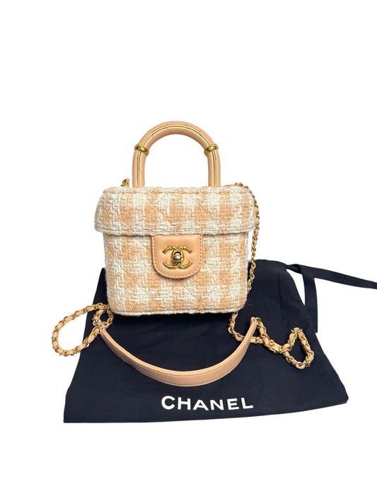 Chanel Peach Tweed Top Handle Mini Crossbody