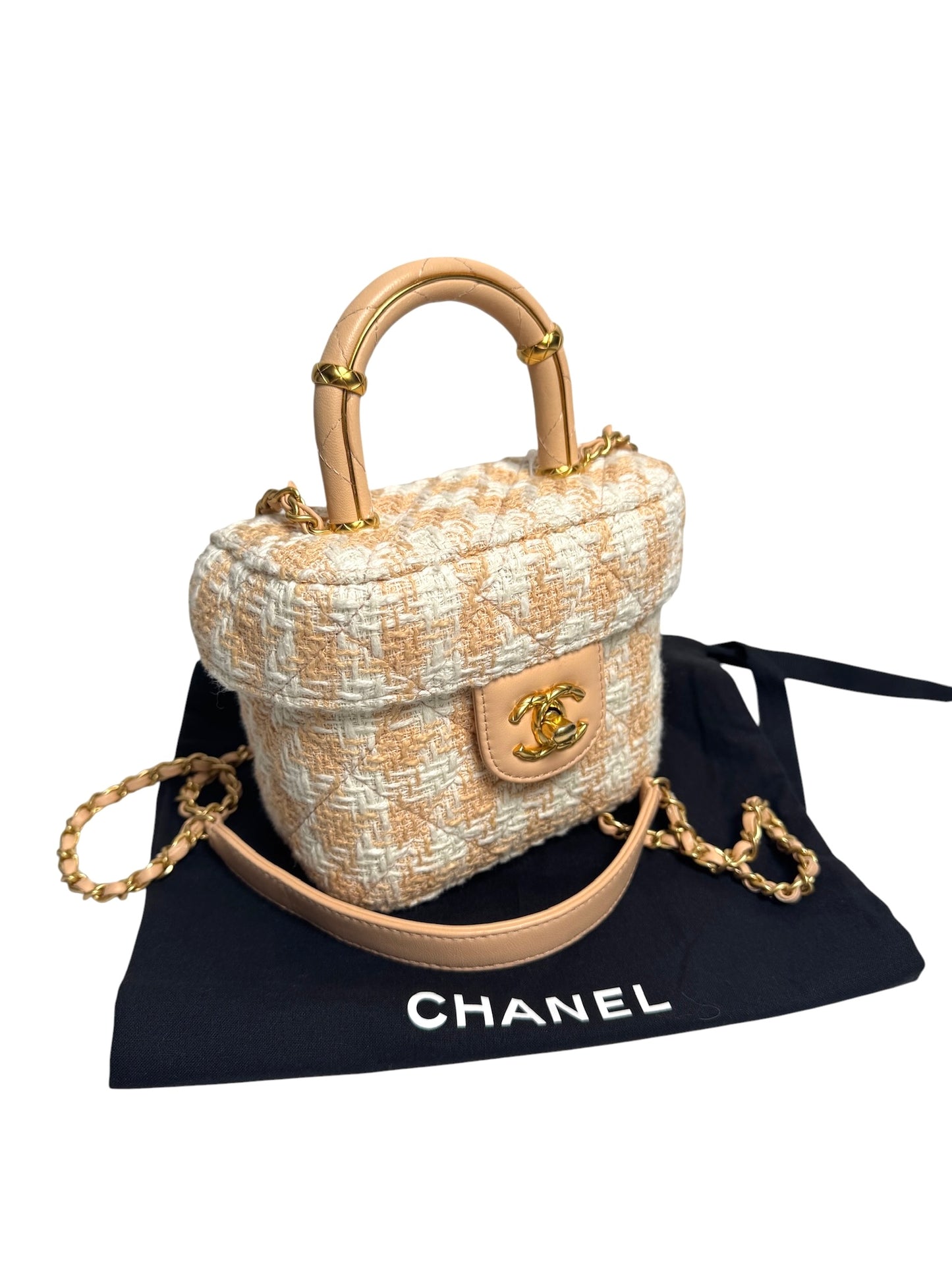 Chanel Peach Tweed Top Handle Mini Crossbody
