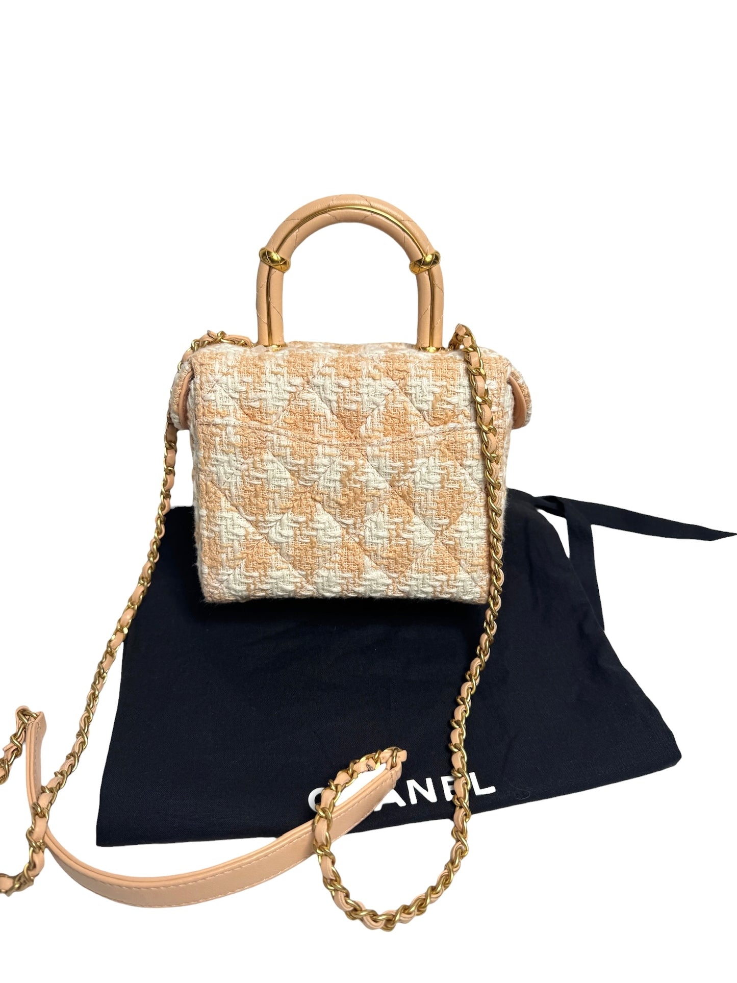 Chanel Peach Tweed Top Handle Mini Crossbody