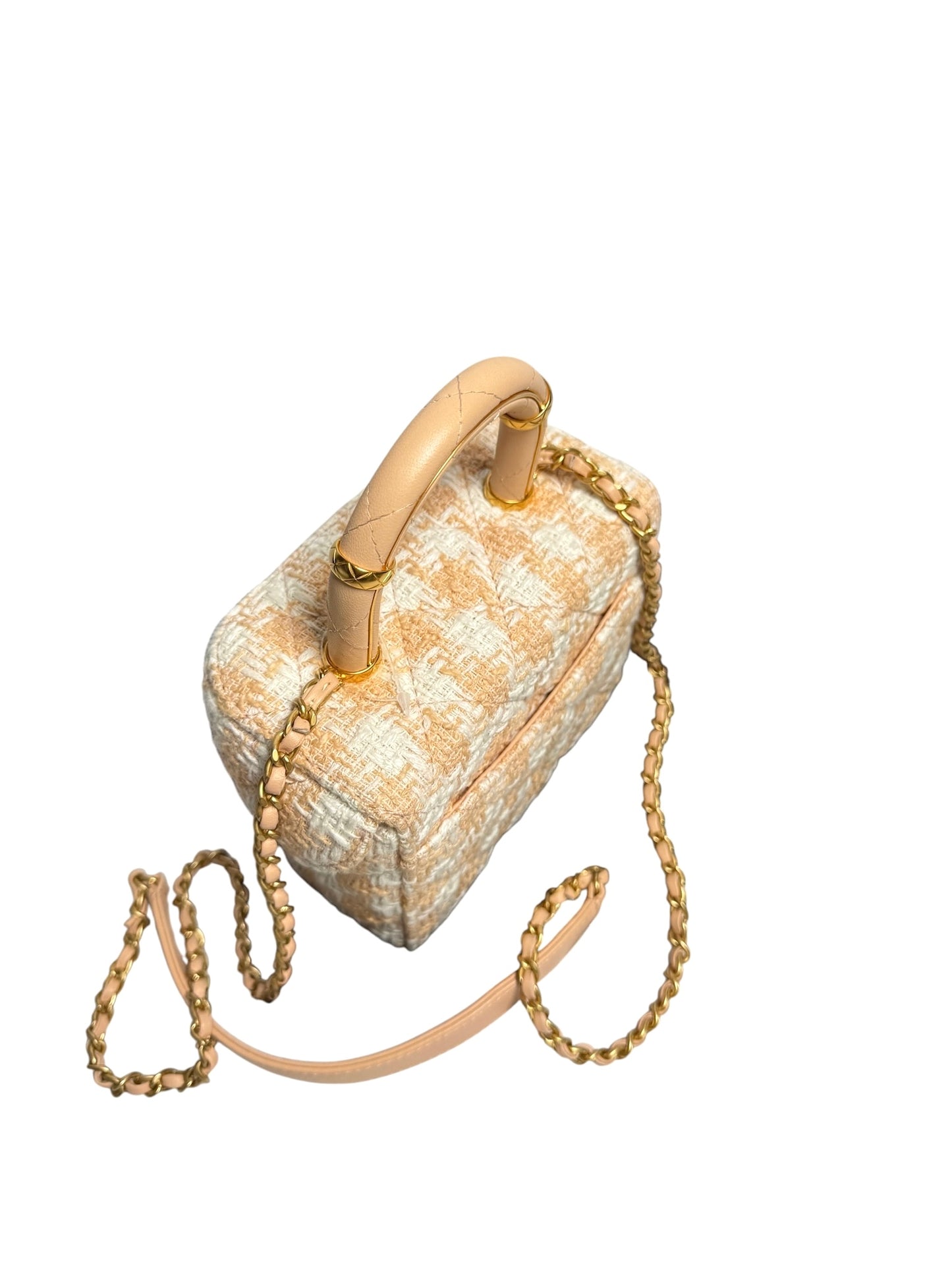 Chanel Peach Tweed Top Handle Mini Crossbody