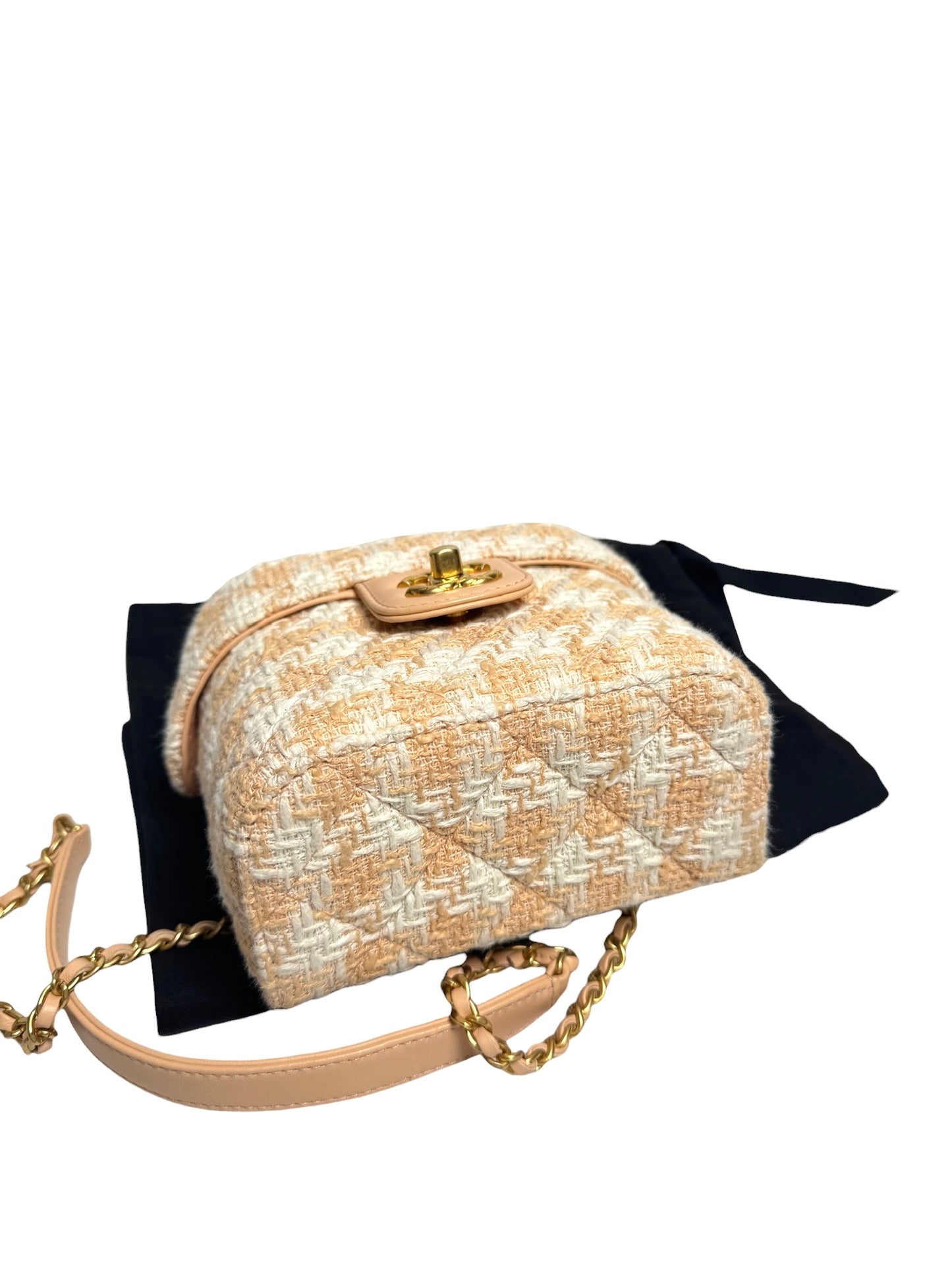 Chanel Peach Tweed Top Handle Mini Crossbody
