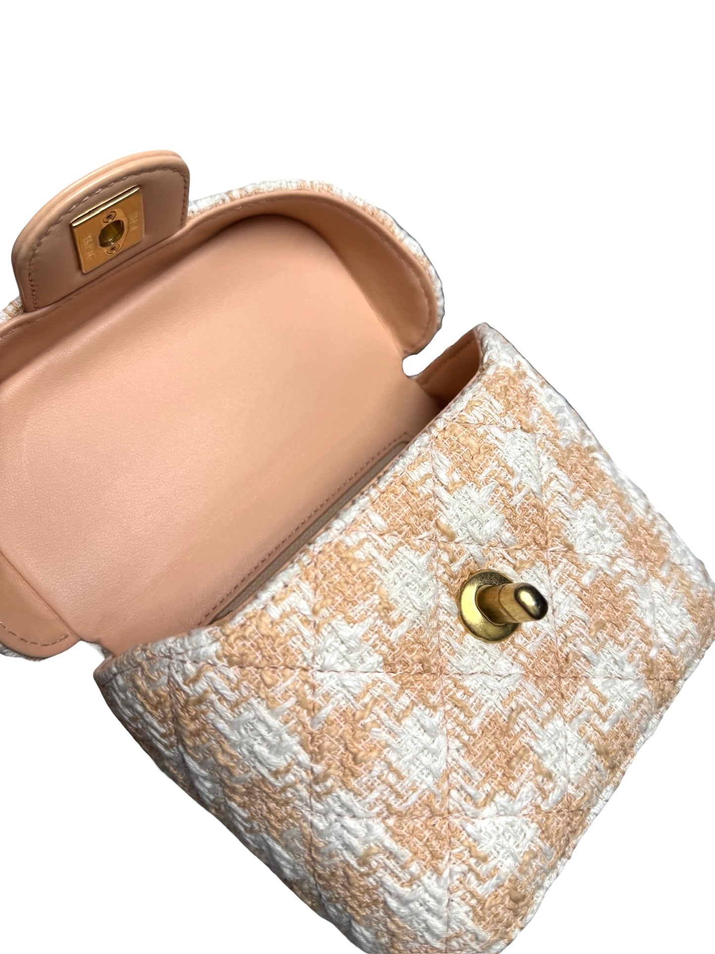 Chanel Peach Tweed Top Handle Mini Crossbody