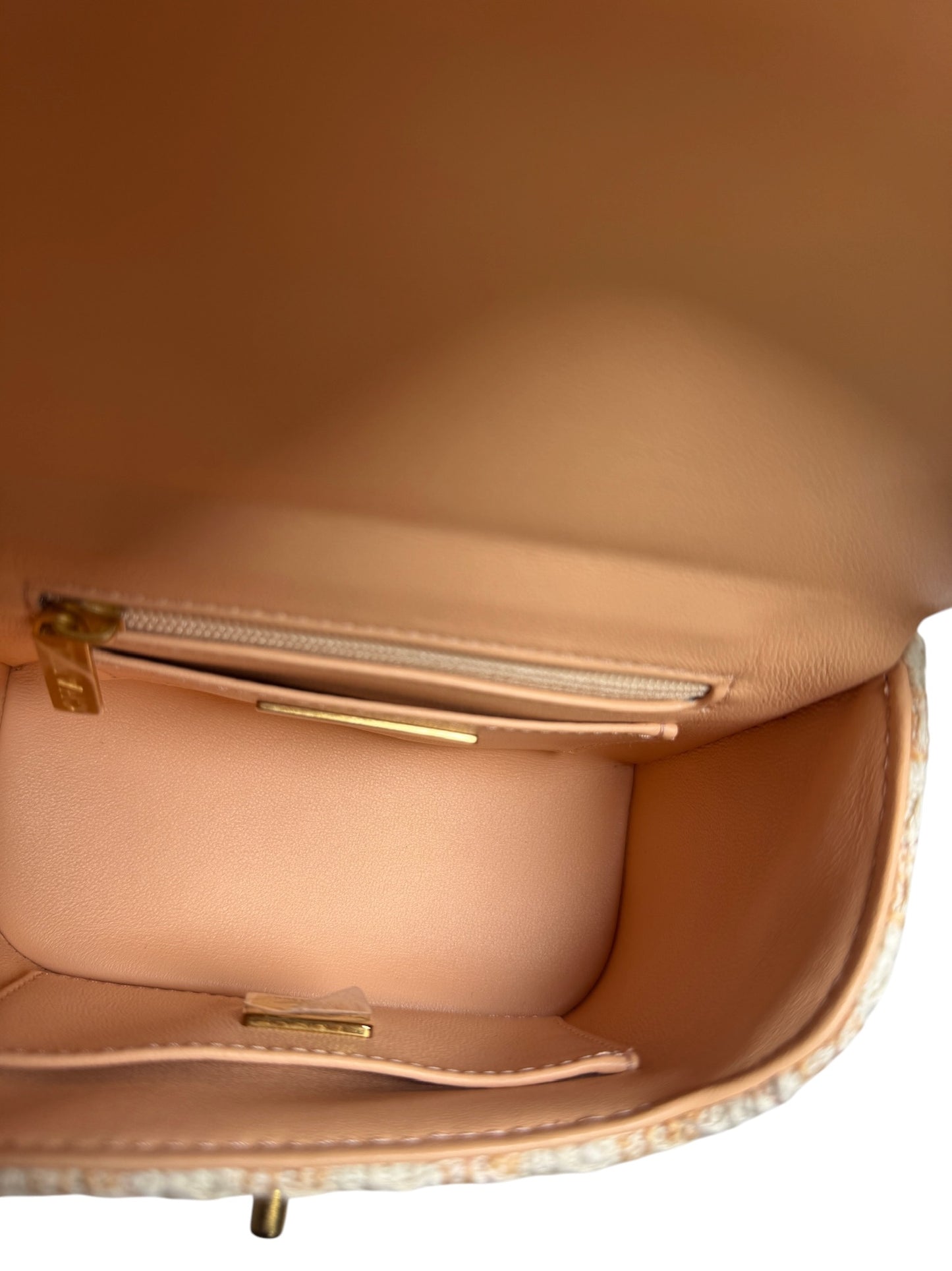 Chanel Peach Tweed Top Handle Mini Crossbody