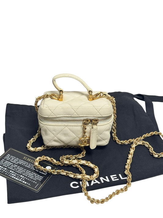 Chanel White Caviar Micro Top Handle Crossbody