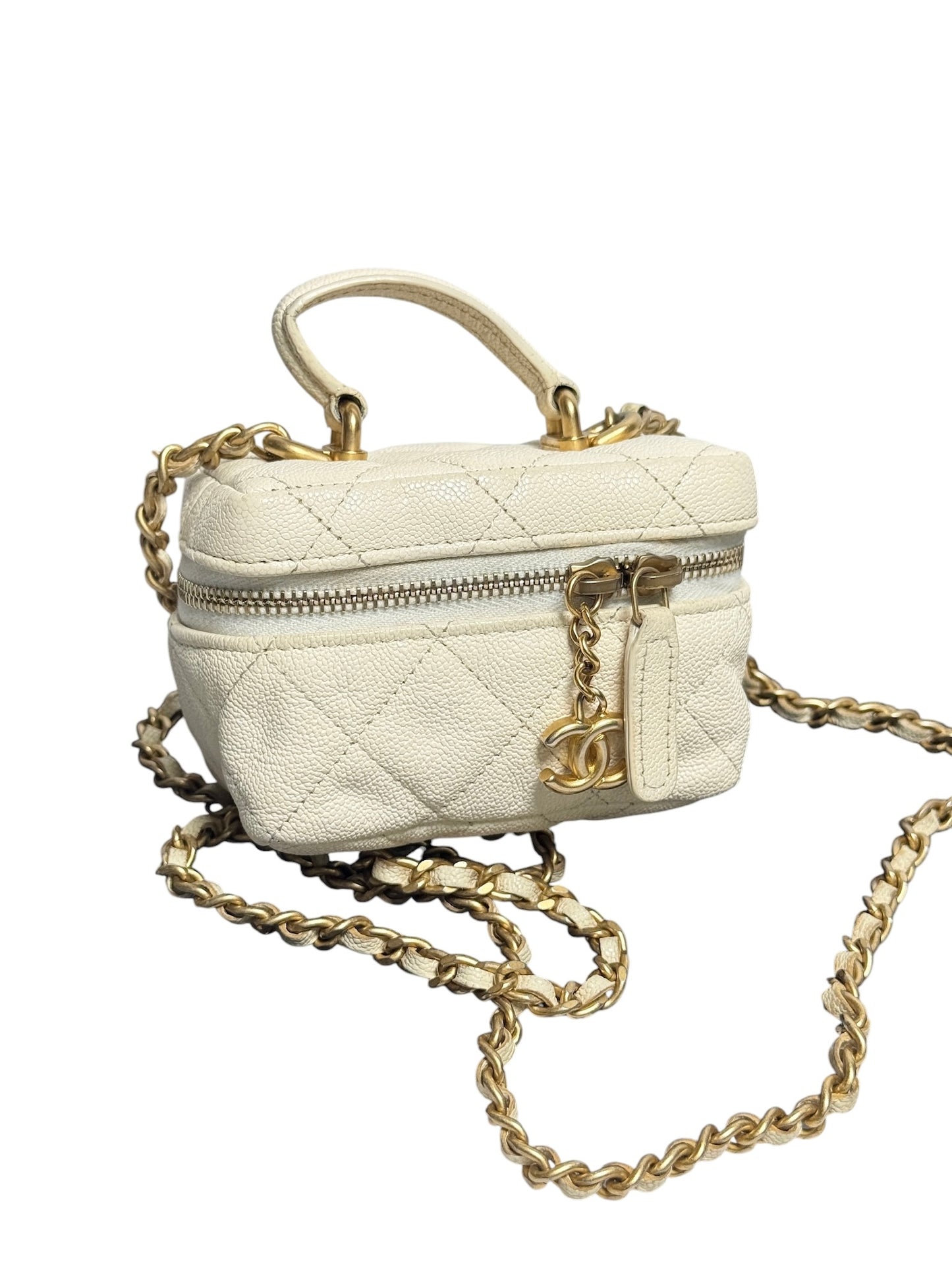 Chanel White Caviar Micro Top Handle Crossbody