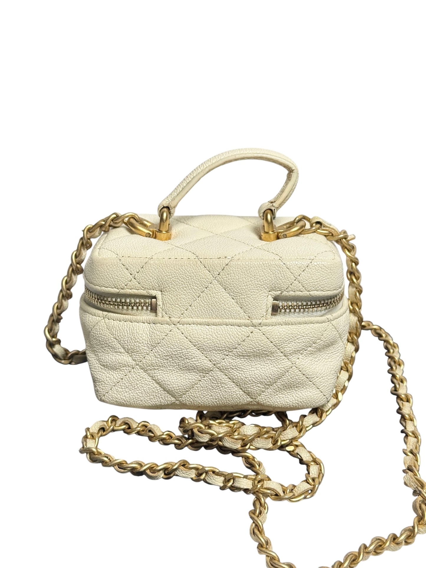 Chanel White Caviar Micro Top Handle Crossbody