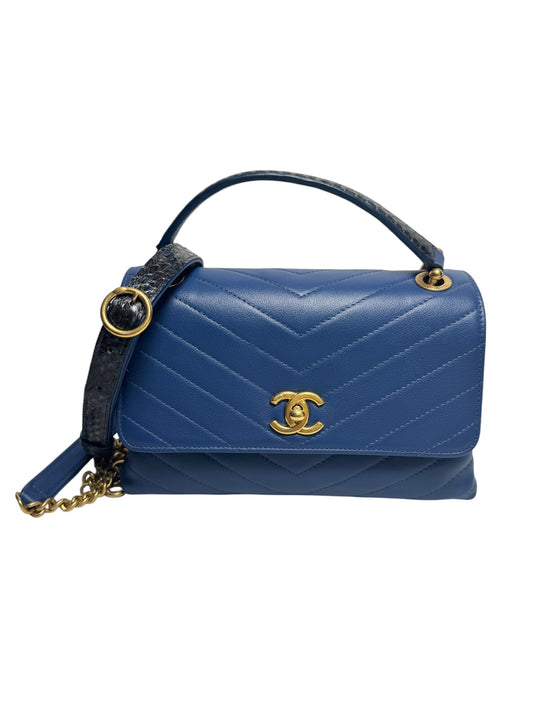 Chanel Chevron Blue Python Top Handle