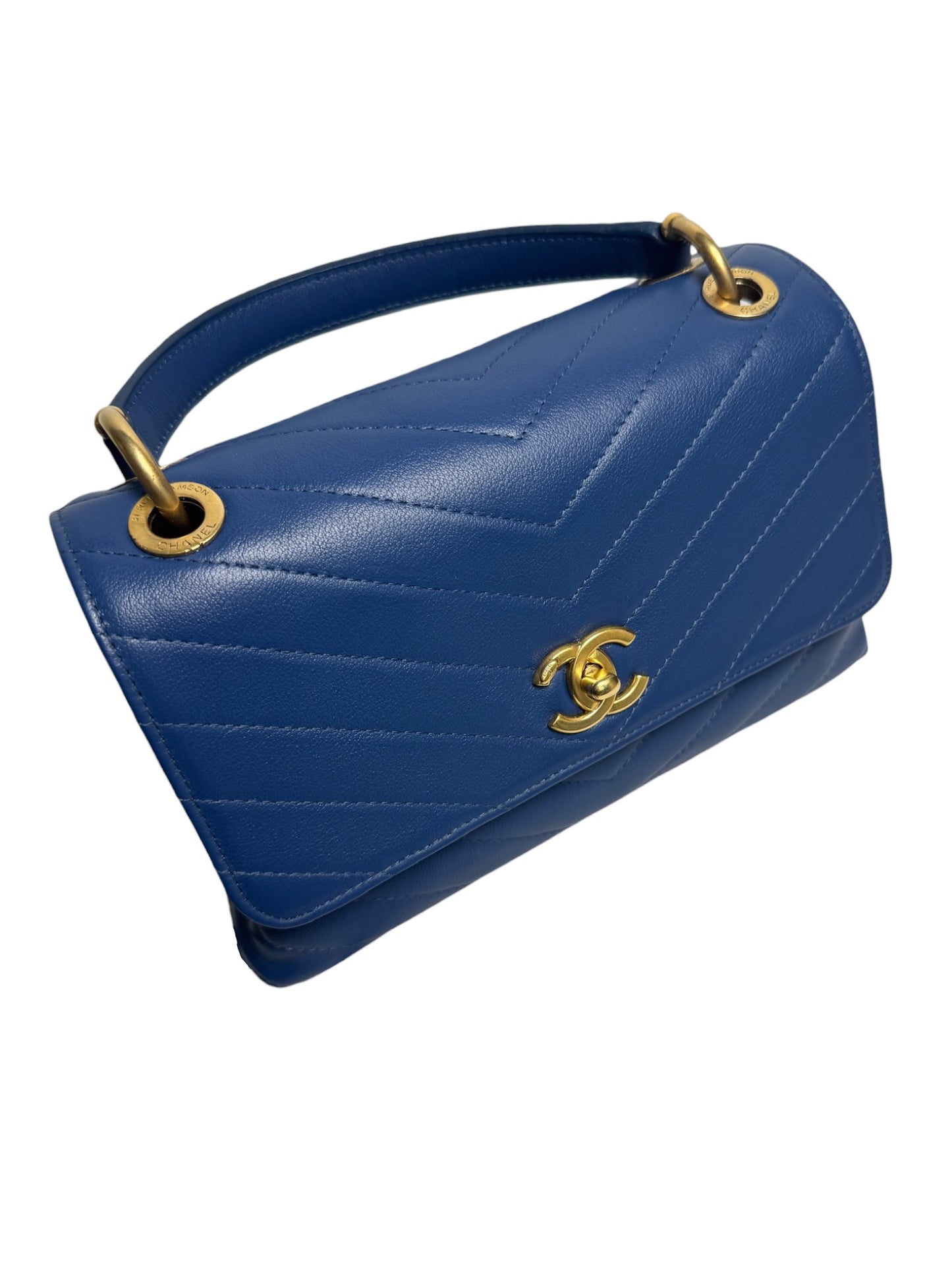 Chanel Chevron Blue Python Top Handle