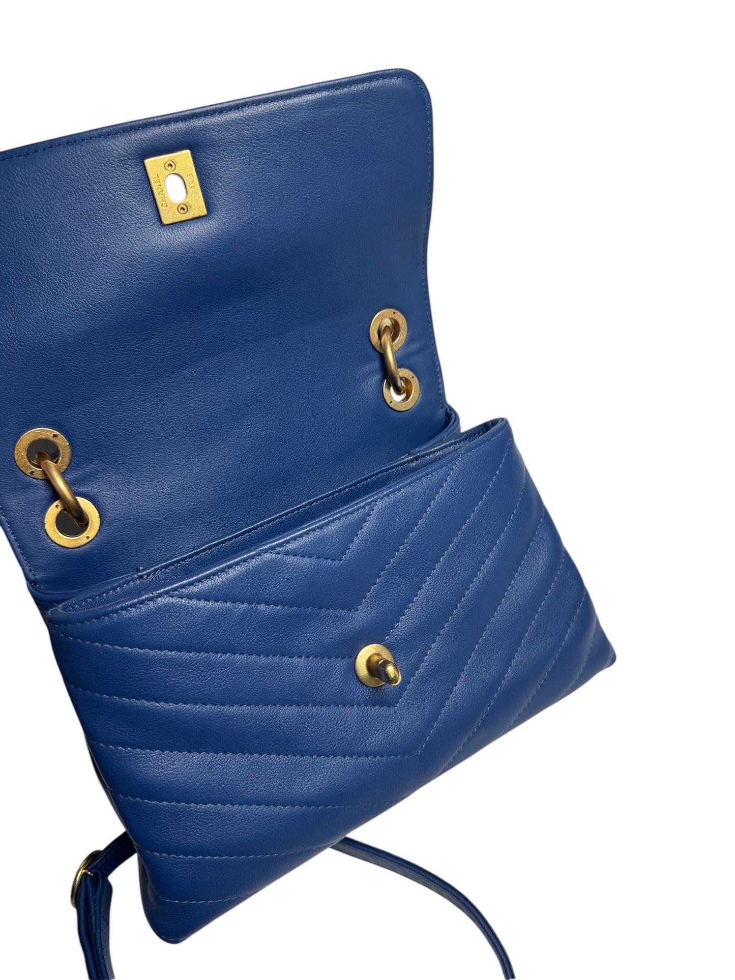 Chanel Chevron Blue Python Top Handle