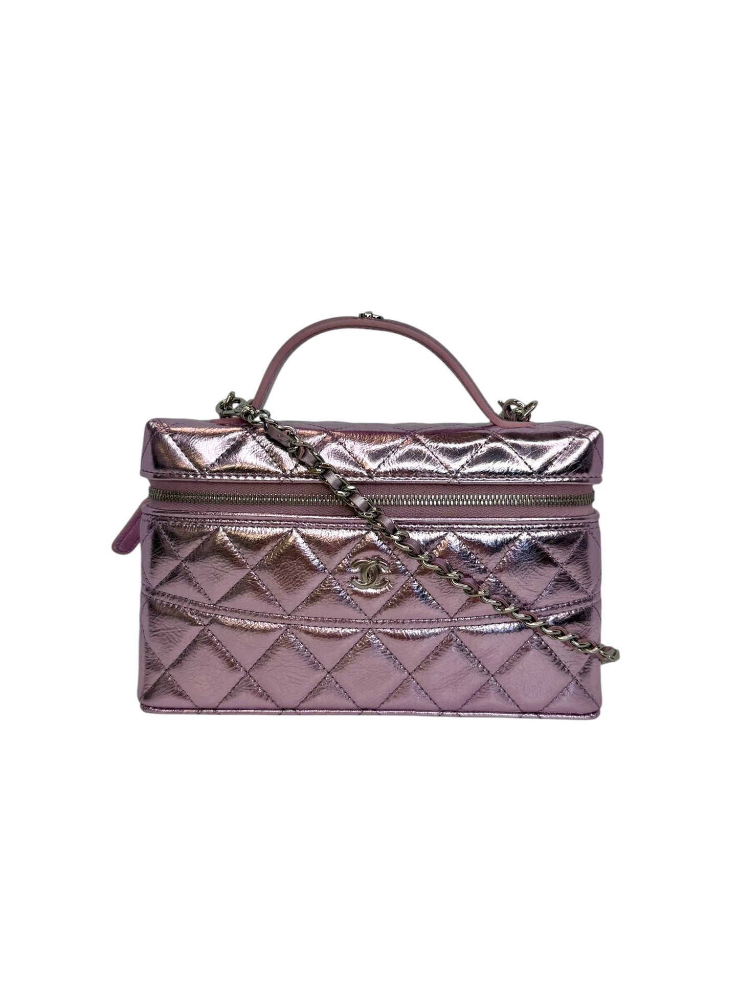 Chanel Pink Metallic Slim Vanity Top Handle T8588