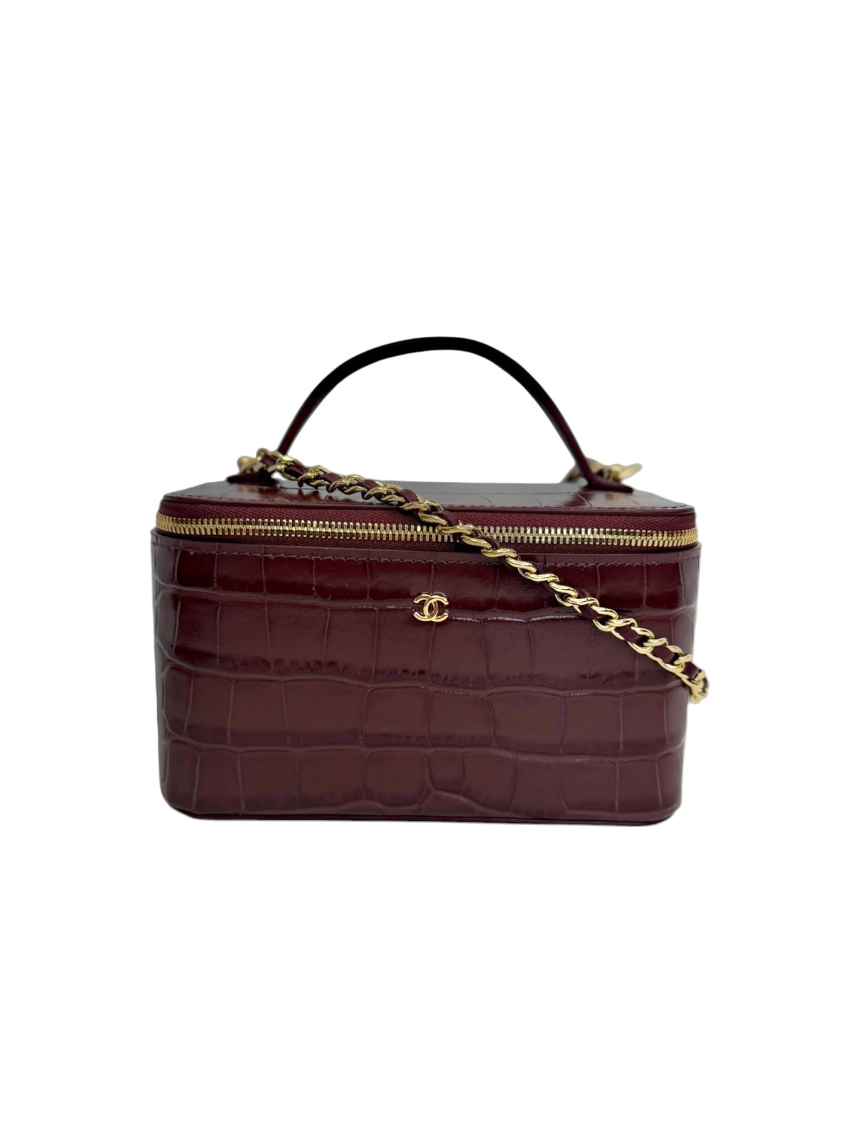Chanel Dark Red Crocodile Embossed Vanity Crossbody T8592