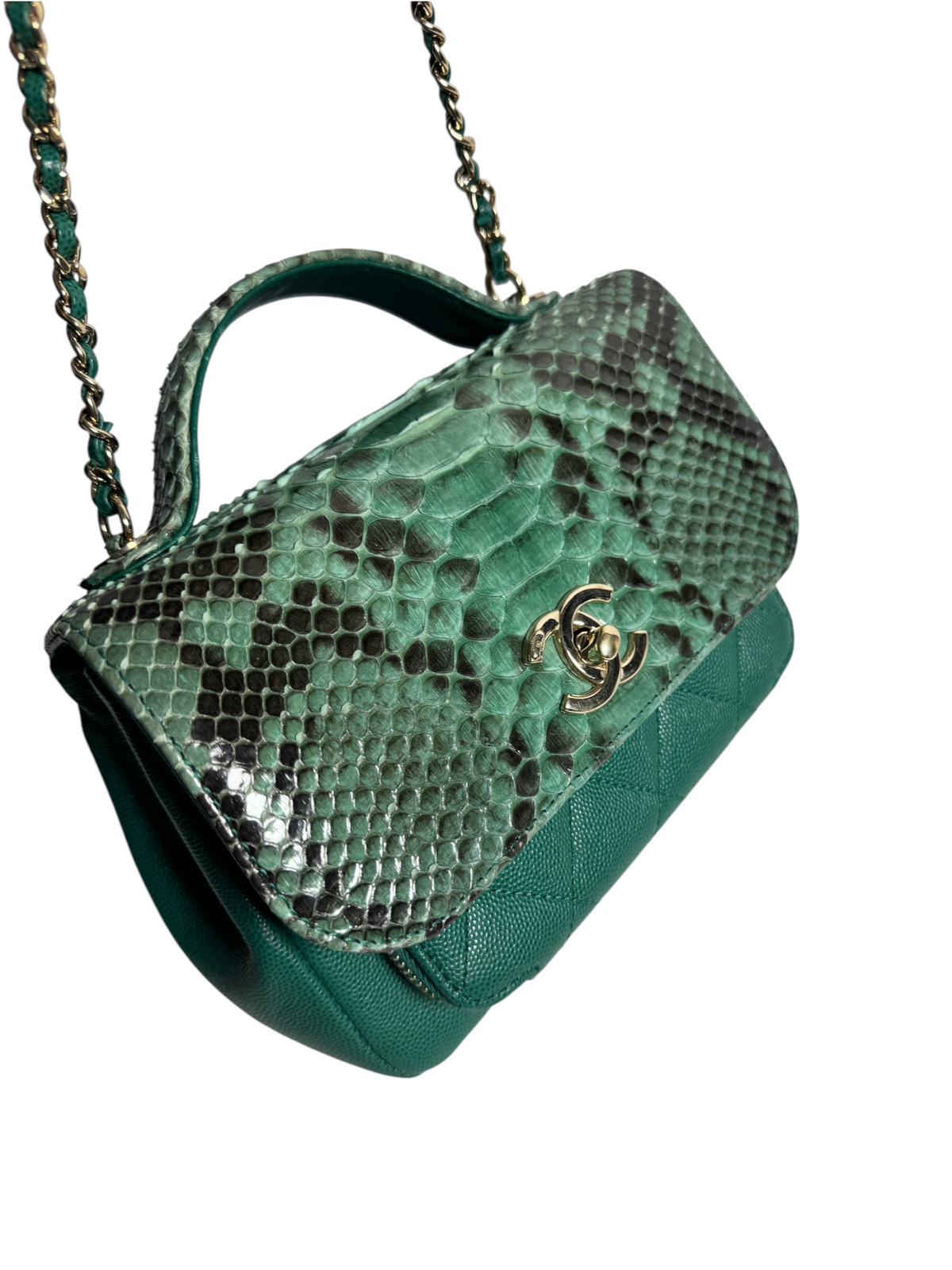 Chanel Business Affinity Green Python and Caviar Top Handle Flap T9245