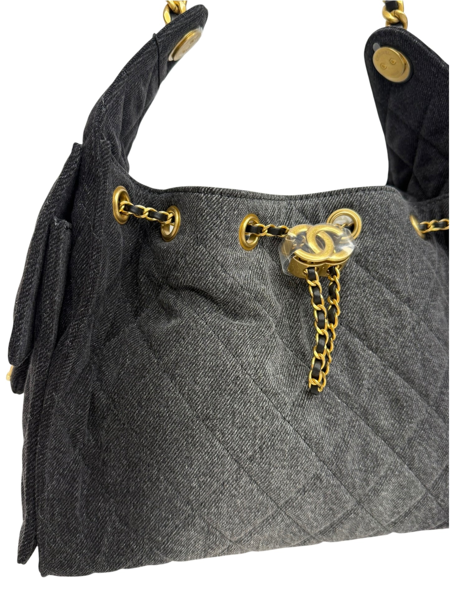 Chanel 25 Small Black Denim Shoulder T8731