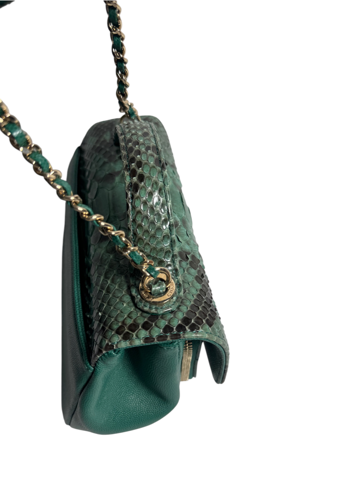 Chanel Business Affinity Green Python and Caviar Top Handle Flap T9245