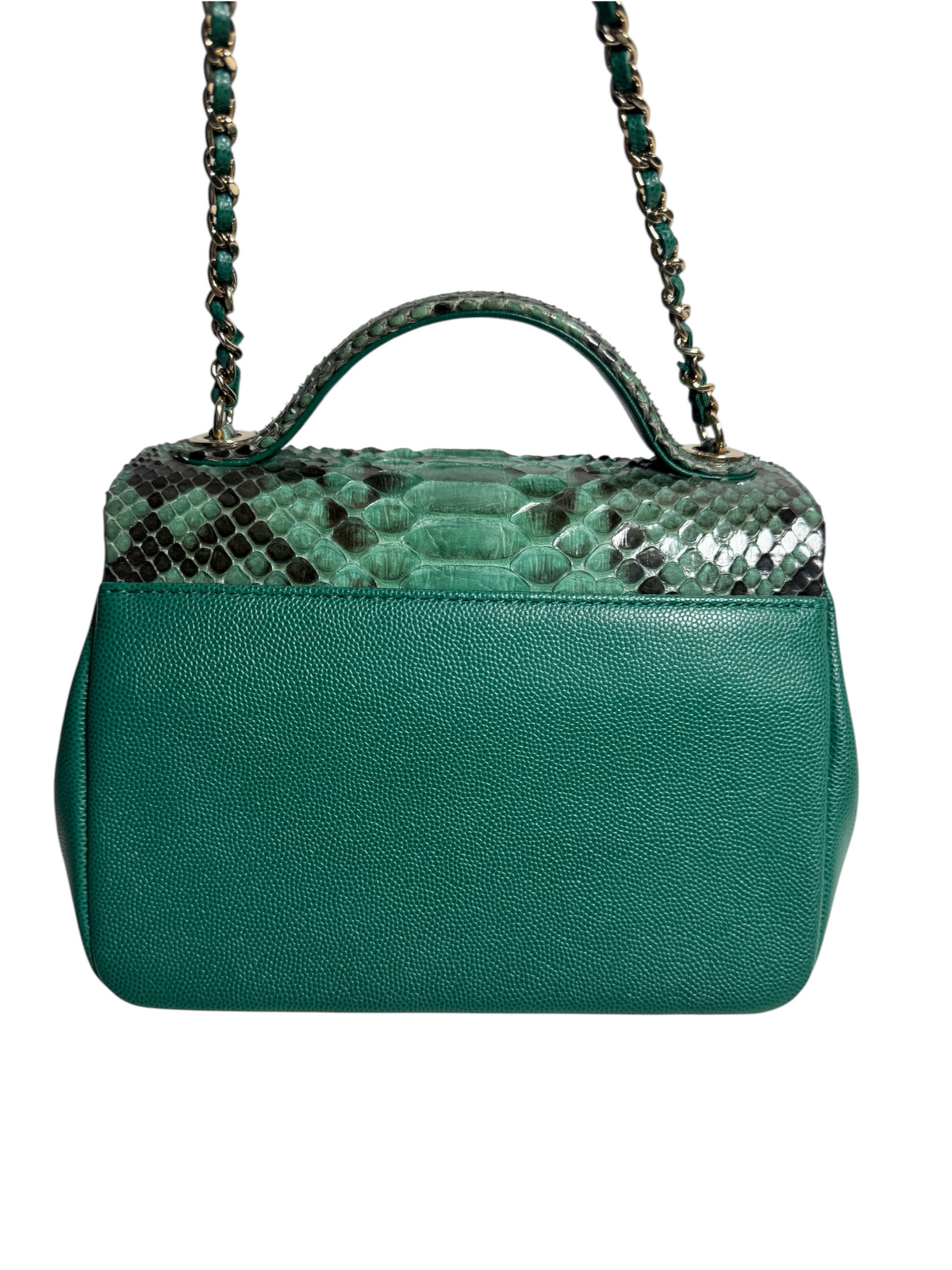 Chanel Business Affinity Green Python and Caviar Top Handle Flap T9245