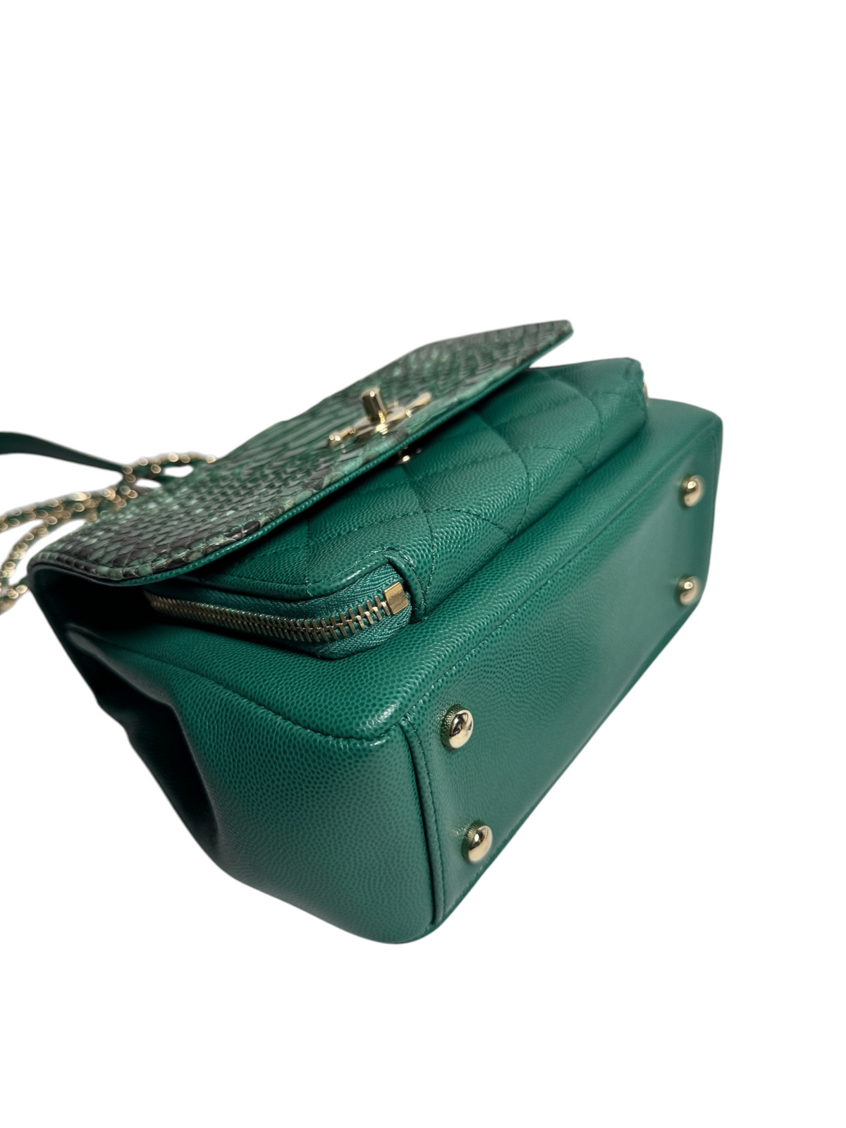 Chanel Business Affinity Green Python and Caviar Top Handle Flap T9245